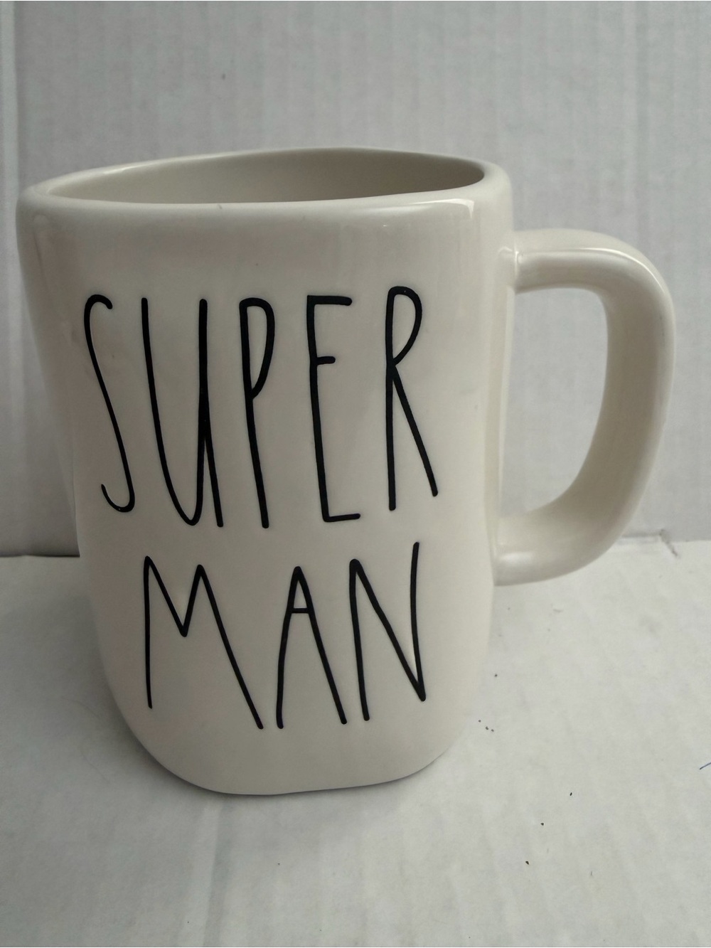 Rae Dunn Artisan Collection White 'Super Man' Ceramic Mug